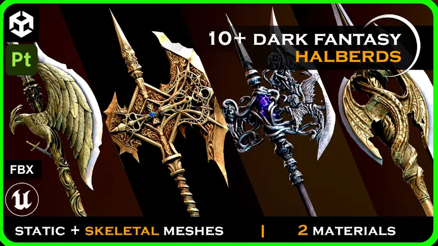 10+ Dark Fantasy Halberd - Polearm - Two-handed halberd