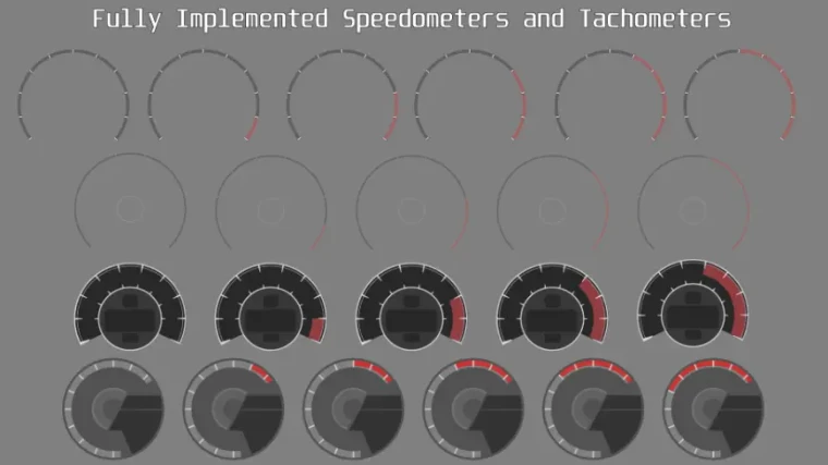 Fully Implemented Speedometers and Tachometers UI