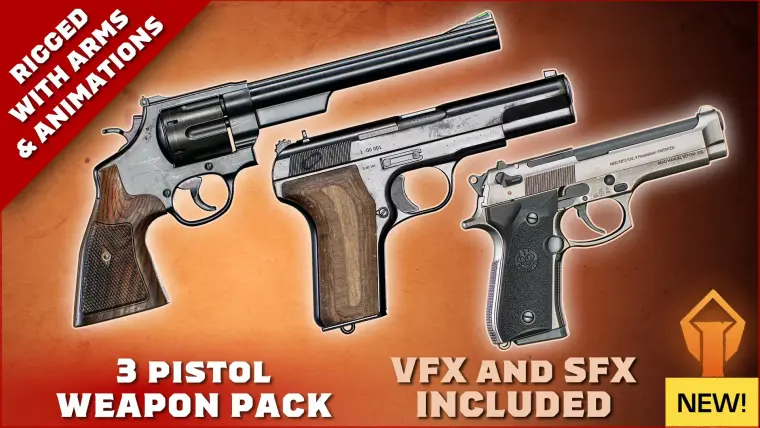 Animated FPS Loaded 3-Pistol Guns Pack Animated FPS Loaded 3-Pistol Guns Pack