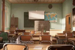 High School Classroom Environment ( High School Liceum Class Room College 3d )